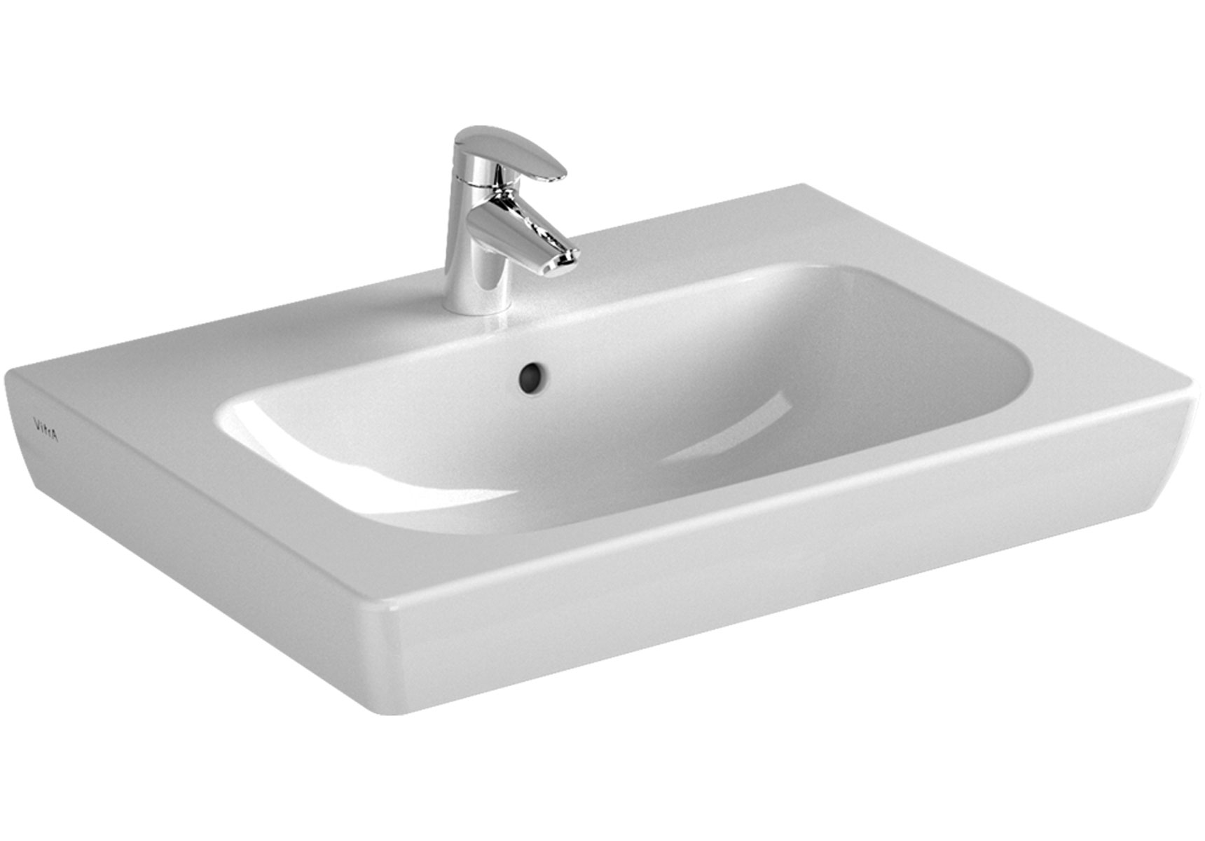 S20 plan céramique, 65 cm, 1 trou central pour robinet, avec trop-plein, blanc