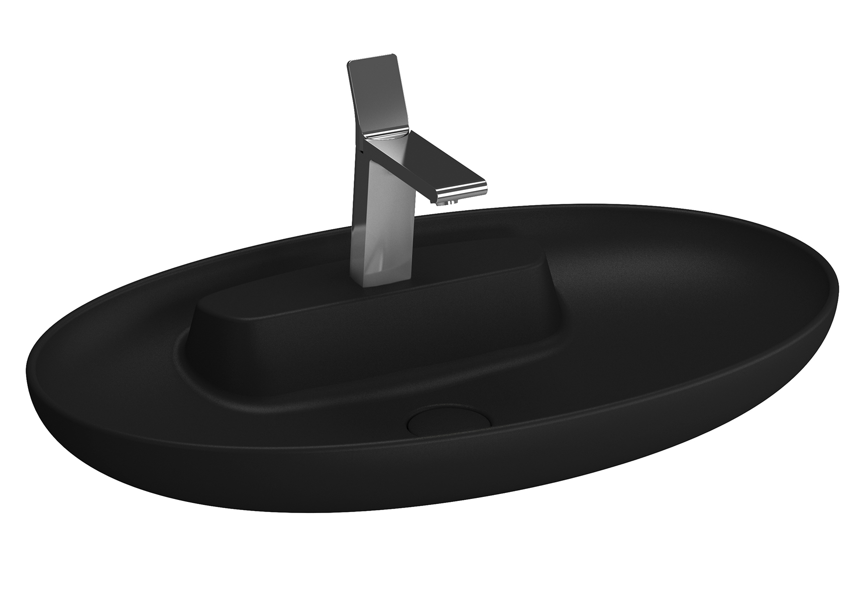 Memoria Black vasque à poser, ovale, 75 cm, avec plage de robinetterie, noir mat