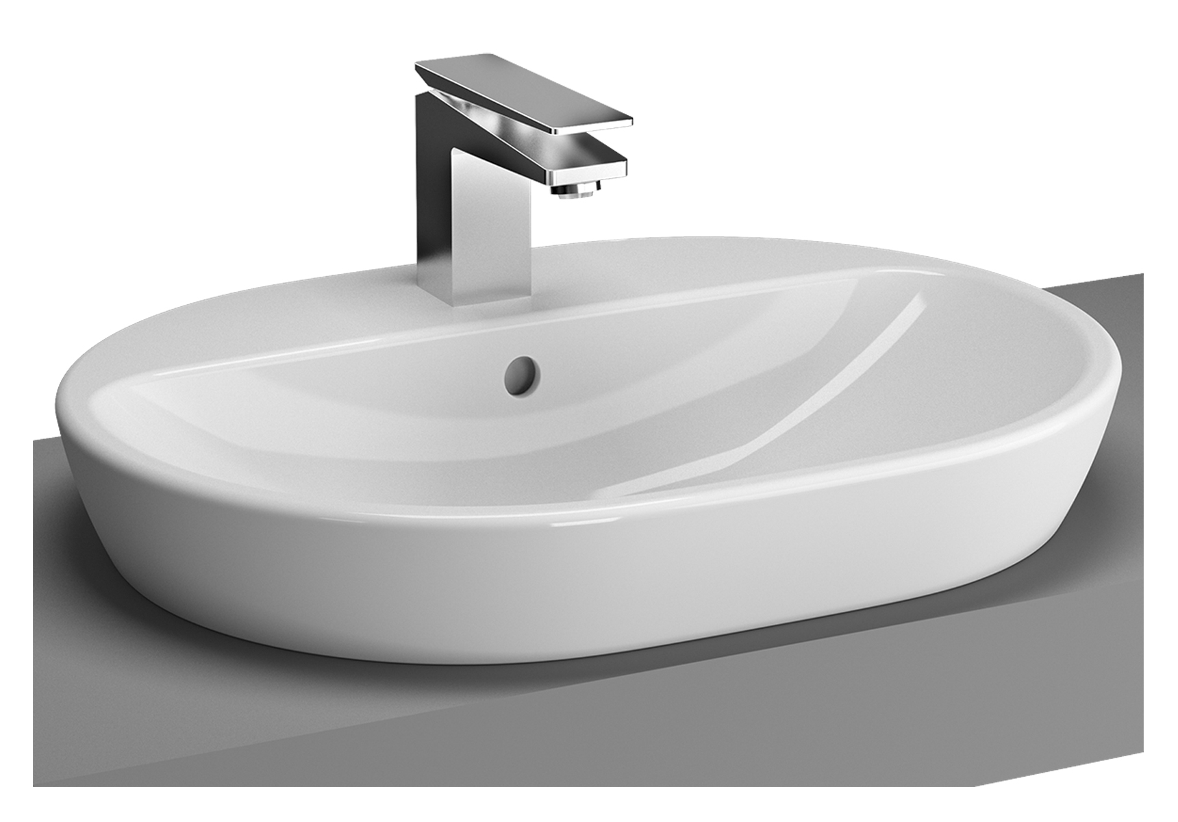 Metropole vasque à poser sur plan de toilette, 59,5 cm, 1 trou de robinet central et trop-plein