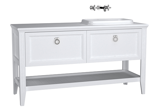 Valarte meuble sous vasque encastrée, vasque (droite), 150 cm, tiroir, blanc mat
