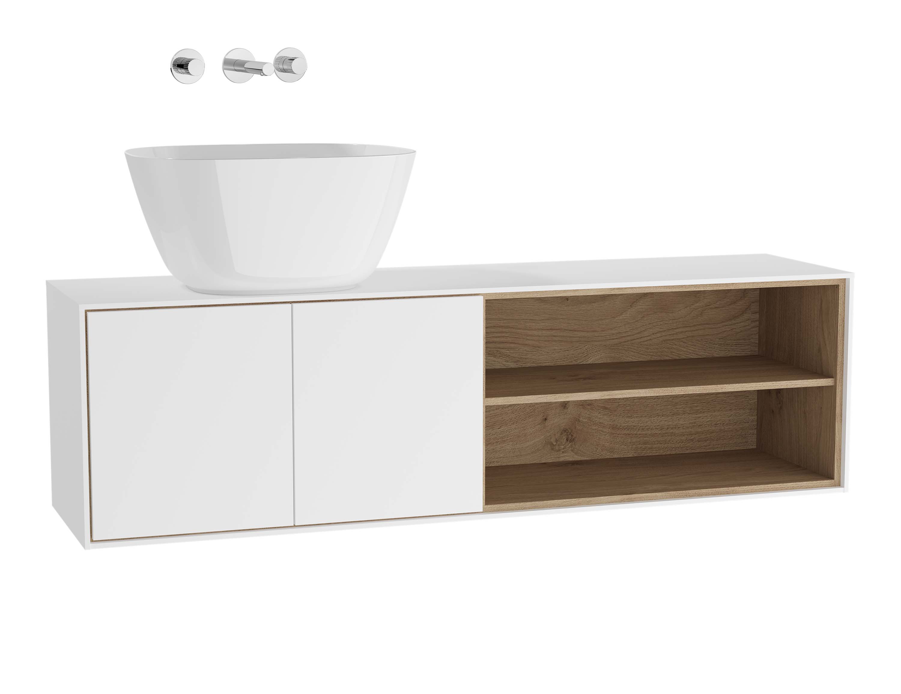 Voyage meuble sous vasque à poser, 130 cm, blanc mat / chêne naturel, gauche