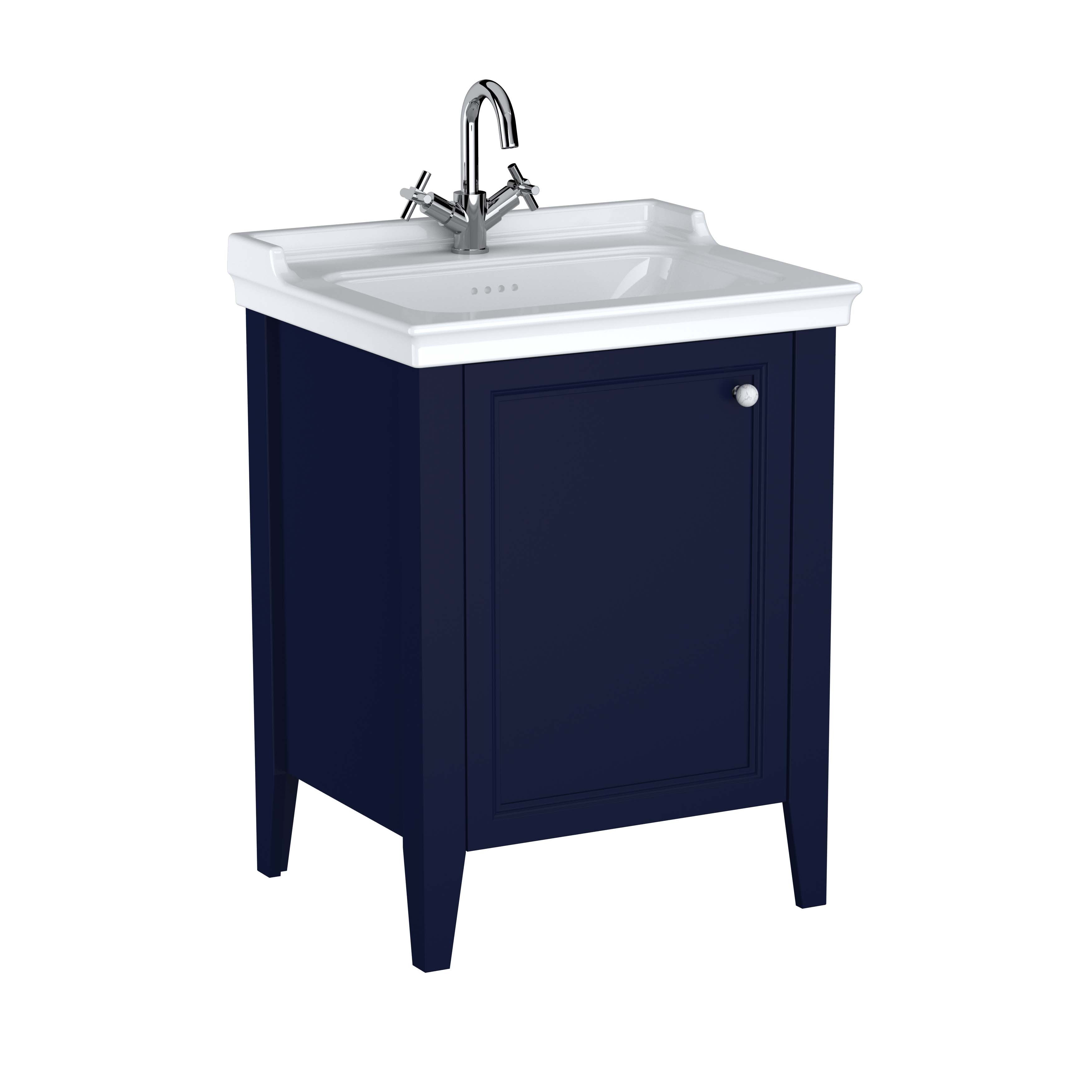 Valarte Set, 65 cm, Möbelwaschtisch + Waschtischunterschrank 1 Tür Türanschlag links, Stahlblau (Lack)