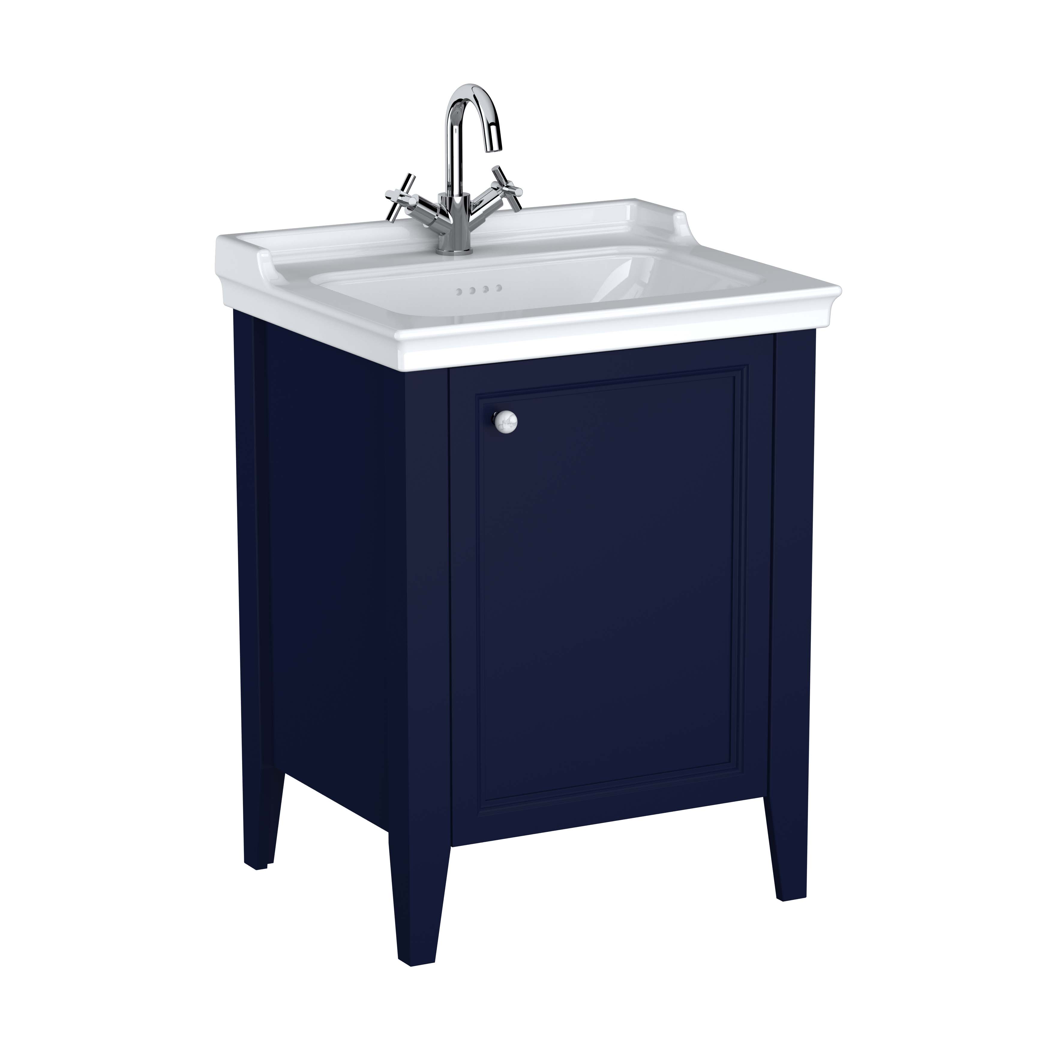 Valarte Set, 65 cm, Möbelwaschtisch + Waschtischunterschrank 1 Tür Türanschlag rechts, Stahlblau (Lack)