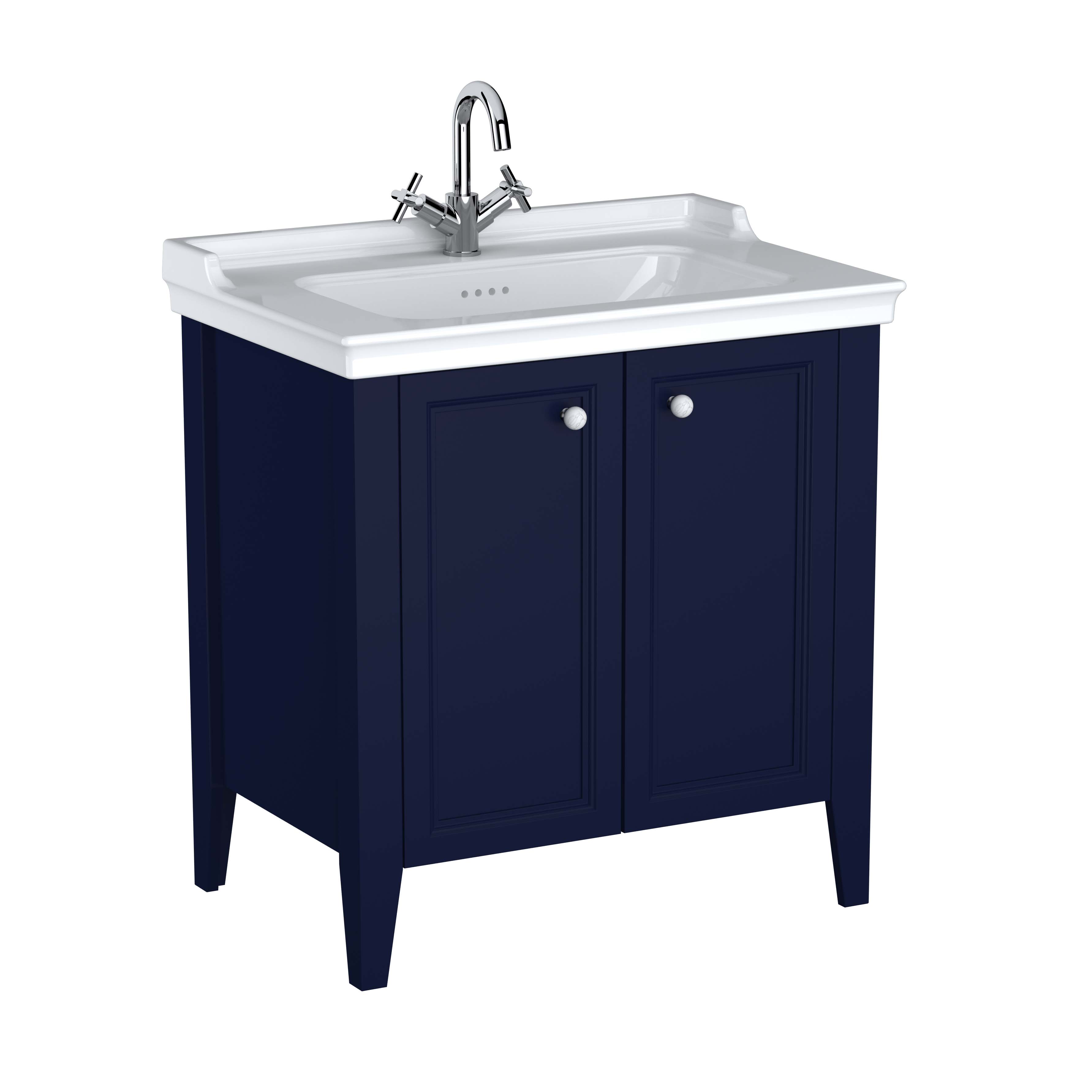 Valarte Set, 80 cm, Möbelwaschtisch + Waschtischunterschrank 2 Türen, Stahlblau (Lack)