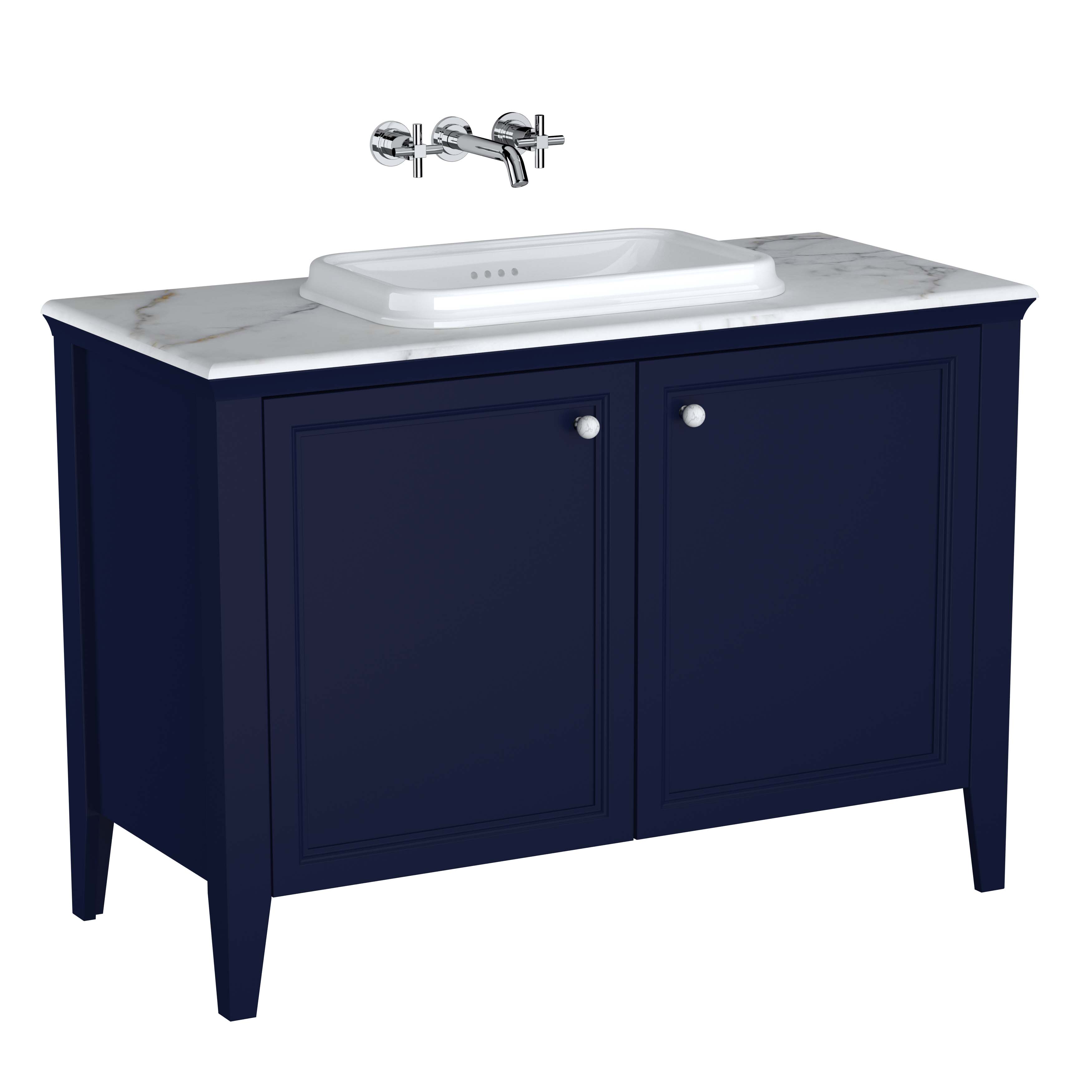 Valarte Set, 118 cm, Einbauwaschtisch + Waschtischunterschrank 2 Türen, Stahlblau (Lack)