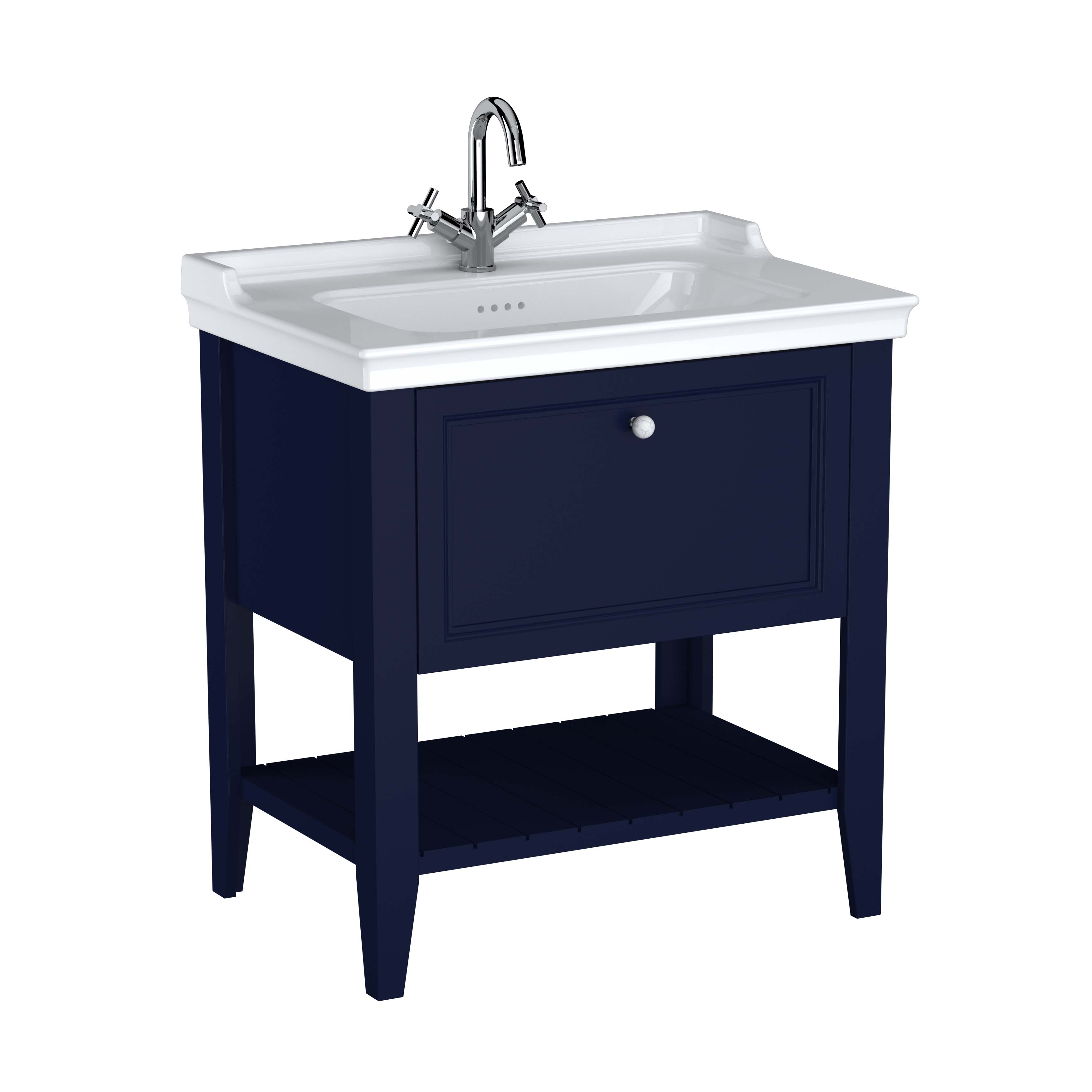 Valarte Set, 80 cm, Möbelwaschtisch + Waschtischunterschrank 1 Lade, Stahlblau (Lack)