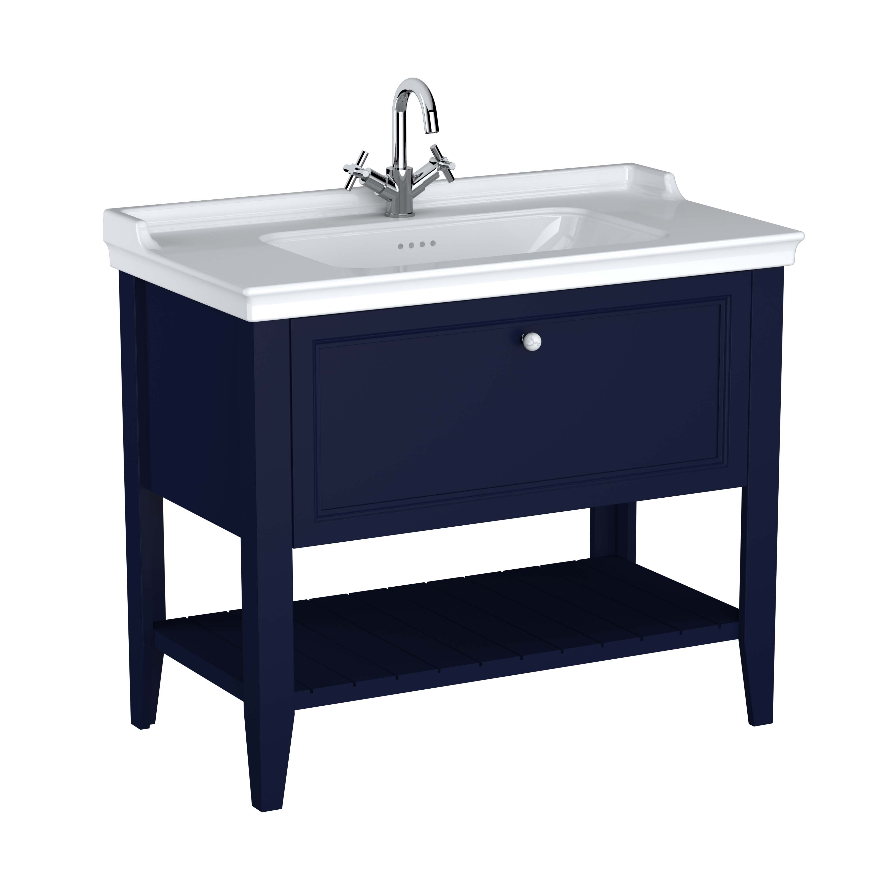 Valarte Set, 100 cm, Möbelwaschtisch + Waschtischunterschrank 1 Lade, Stahlblau (Lack)