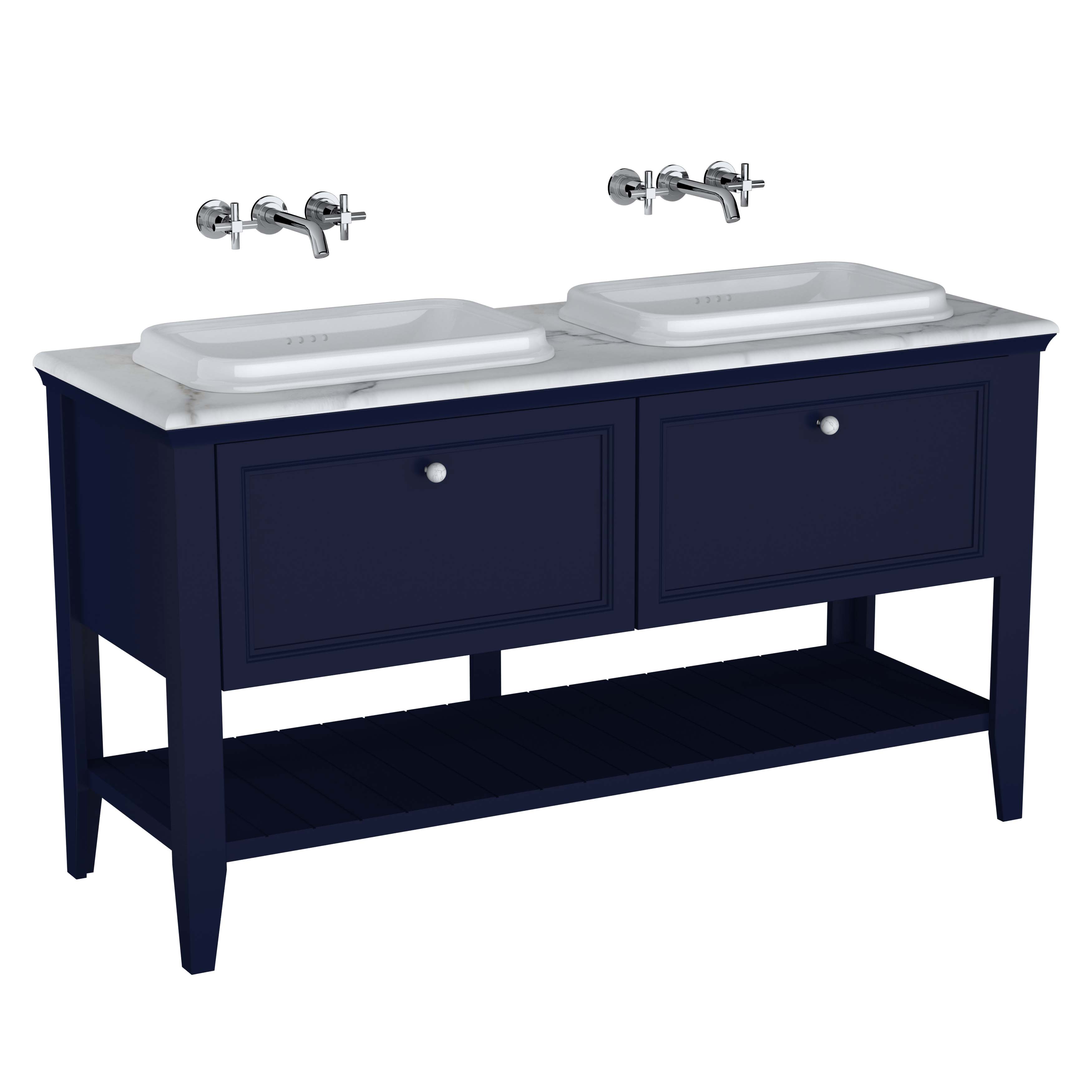 Valarte Set, 150 cm, Einbauwaschtische + Waschtischunterschrank 2 Laden, Stahlblau (Lack)