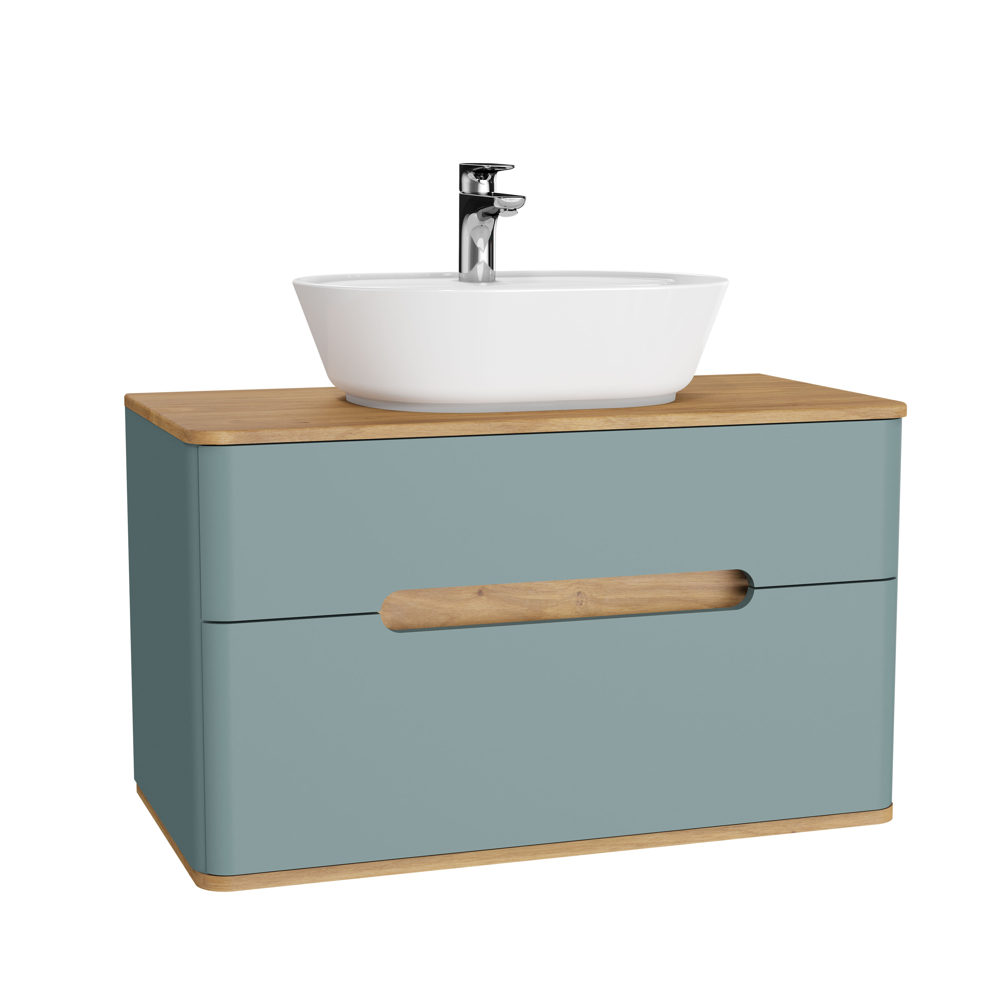 Sento Waschtischunterschrank, 90 cm, für Aufsatzwaschtische, mit 2 Vollauszügen, Fjordgrün Matt