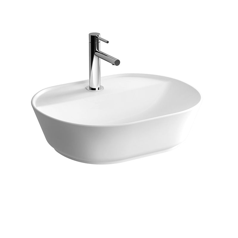 Geo lavabo rectifiée 55 cm, avec trou pour robinet, sans trop-plein, blanc